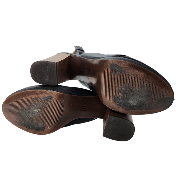 Fossil Slingback Peeptoe Block Heels Black Leather 7 - Picture 11 of 11